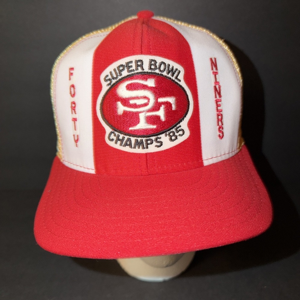 Vintage San Francisco 49ers AJD Super Bowl Champs 85 Trucker Hat Snapback Red